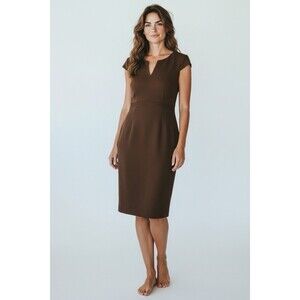 Antonio Melani Sheath Dress Brown Cap Sleeves And V Notch Neckline Size 8